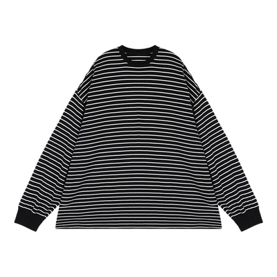 纯棉横条纹长袖慵懒T恤打底上衣
