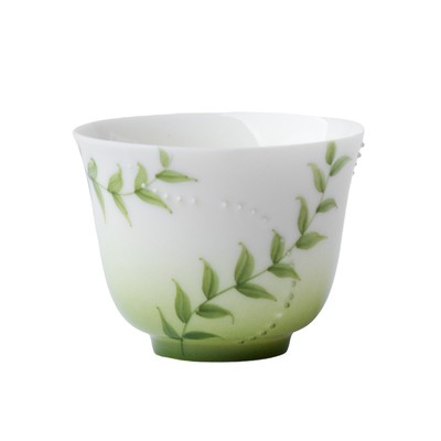 束刻清新手绘青青柳茶杯简约高颜值主人杯茶具功夫喝茶品茗杯单个