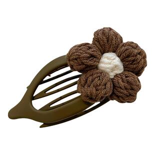 奶咖色秋冬毛绒花朵发夹女后脑勺盘发抓夹高级感鲨鱼夹子头饰发卡