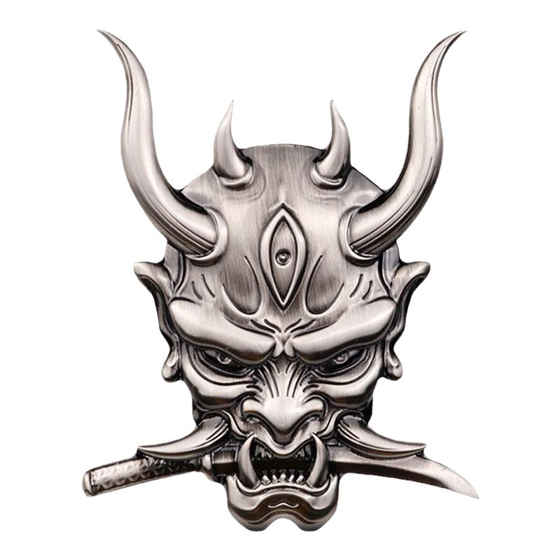 日系武士车标鬼武者般若汽车个性金属车贴电动摩托车车身装饰贴纸