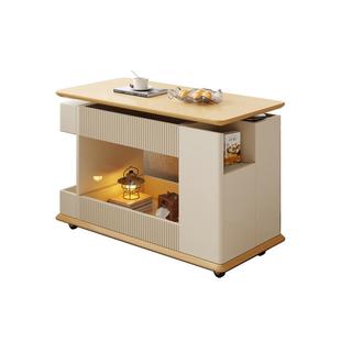 帕沙曼 折叠实木茶几边几客厅小推车升降可移动多功能储物小茶台