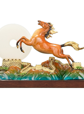 全铜万里奔腾招财马摆件平安扣送老板办公室桌博古架装饰开业礼物