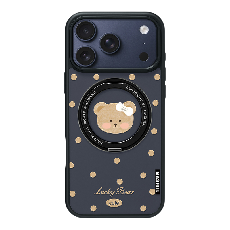 MASFEIL × 小熊波点适用苹果17promax手机壳iPhone16pro新款磁吸带支架ip15全包Fo5支点高级感13可爱保护套