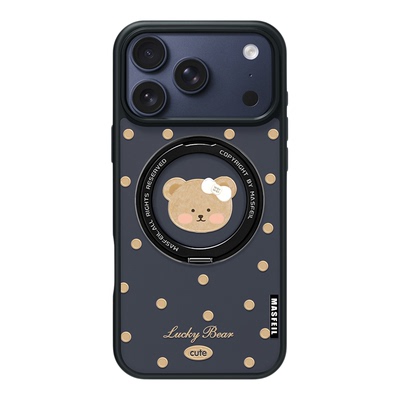 MASFEIL × 小熊波点适用苹果17promax手机壳iPhone16pro新款磁吸带支架ip15全包Fo5支点高级感13可爱保护套