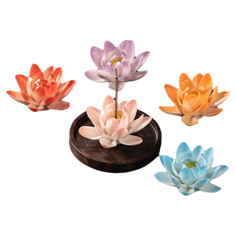 纯手工陶瓷莲花线香香炉香托