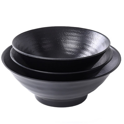 日式创意黑色磨砂圆形密胺汤面碗