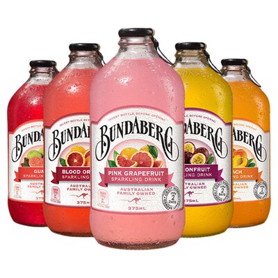 澳洲宾得宝Bundaberg进口网红干姜汽水果汁气泡水饮料5瓶装整箱