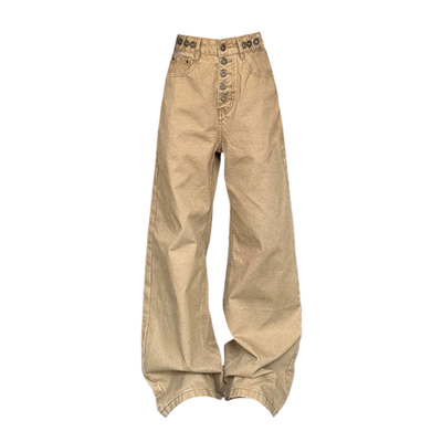 美式街头复古直筒宽松排扣工装裤