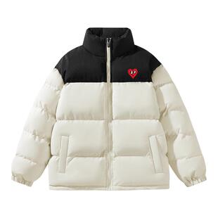 查尔斯桃心多彩拼色立领棉衣男2025冬季防水加厚保暖情侣面包棉服