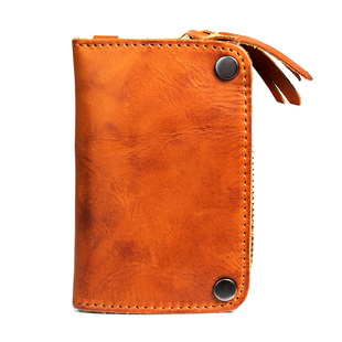 慢时光头层植鞣牛皮零钱包手工真皮钥匙包卡包多功能锁匙包男女款