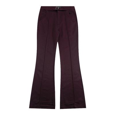 PUBLIC RADIO｜美式复古嬉皮士暗纹酒红男女高腰修身喇叭裤