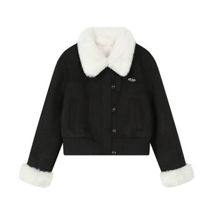 KSXN 毛绒翻领麂皮绒外套女冬季短款简约高级感外套