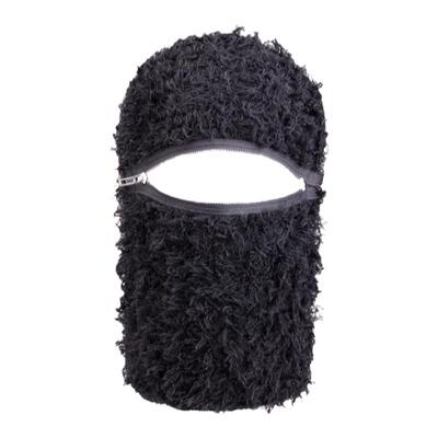 黑毛絮编织drill头套防风面罩帽