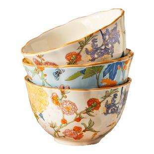 墨色百花卷新中式餐具饭碗家用2024新款高级感米饭碗面碗汤碗盘子