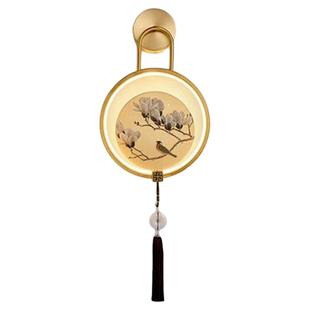 新中式全铜中国风轻奢极简现代圆形珐琅彩背景墙茶室卧室民宿壁灯