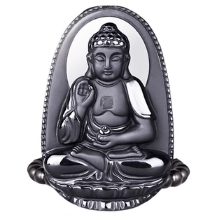 纯黑曜石本命佛吊坠生肖守护神男本命年挂件属马大势至菩萨项链女