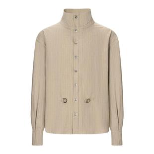 BALIANG「捌樑」 束'tie' 可塑性抽褶木耳边长袖衬衫廓形立领上衣