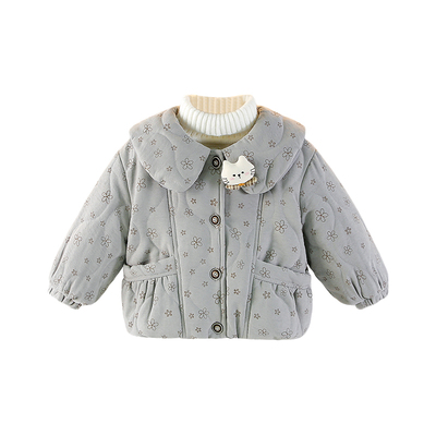女童棉衣冬季娃娃领加绒加厚外套