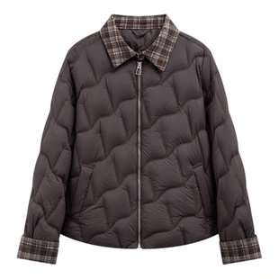 百家好撞色翻领菱格轻盈白鸭绒外套女冬季新款百搭轻奢防风羽绒服