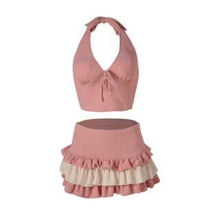 泳衣女款高级感分体裙式泡温泉女士成人小个子三件套沙滩度假泳装