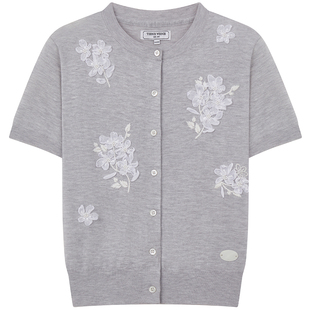 【山羊绒+绵羊毛】TeenieWeenie小熊女26春简约圆领针织短袖开衫