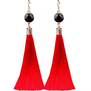 民族风新娘耳饰红色纯银结婚礼流苏耳环女无耳洞耳夹长款耳坠复古