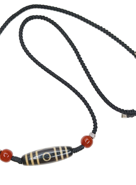 默生文玩三眼天珠老玛瑙编绳横穿