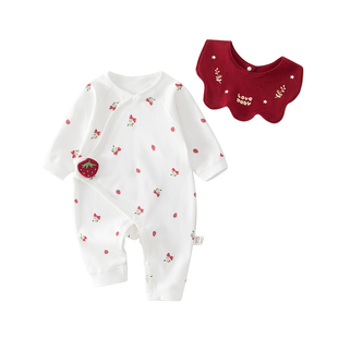 新生婴儿衣服春秋季连体衣a类纯棉0到3个月宝宝春装洋气哈衣初生9