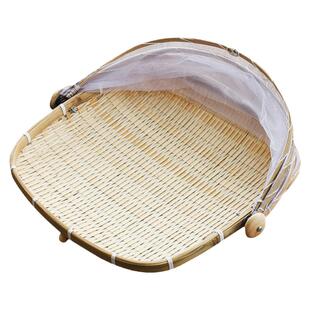 竹编防虫晾晒竹篮家用菜罩筛子簸箕带盖馒头零食筐网防蚊苍蝇篮子