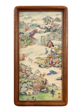 中国风宝可梦周边《神兽图》创意礼物新潮中式国画山水喷绘装饰画
