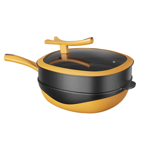 蒸炒一体钛极铸锅双耳炒菜锅正品煤气灶电磁炉通用不粘家用炒锅