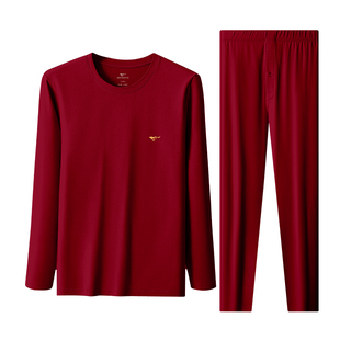 七匹狼本命年男士保暖内衣套装马年结婚红色秋衣秋裤男款纯棉毛衫