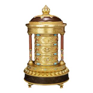 慧宝电动转轮藏式转动桶装饰摆件转金桶藏族转经简插电转金轮摆件