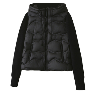 大码连帽羽绒服女200斤胖mm白鸭绒针织拼接外套显瘦秋冬季面包服