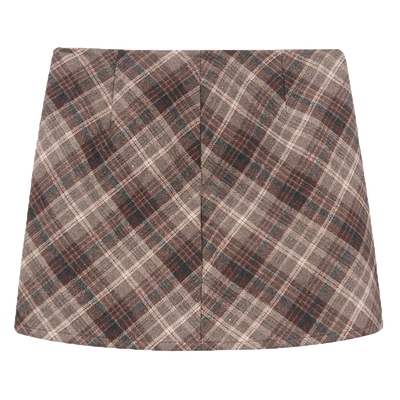 毛呢A字裙大码格子毛呢半身裙
