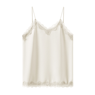 蕾丝性感法式V领仿真丝吊带背心女高级感绸缎面打底西装西服内搭