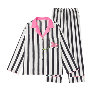 yso【酷猫系列】珊瑚绒睡衣女秋冬新款柔软法兰绒开衫套装冬季D