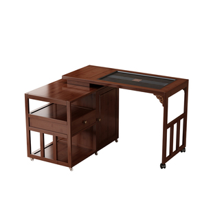 阳台旋转茶桌家用沙发边茶几可移动小型茶台竹木喝茶桌椅组合套装