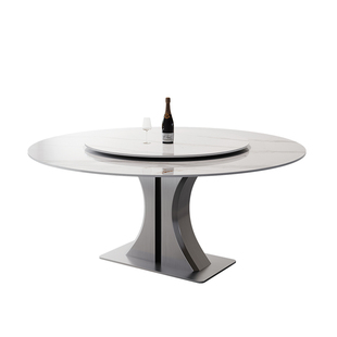 德利丰岩板餐桌圆桌小户型意式极简设计师高级感餐厅不锈钢饭桌