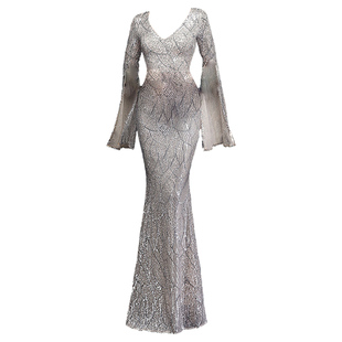 轻奢高级感名媛聚会派对晚礼服女气质高贵优雅长款显瘦亮闪连衣裙