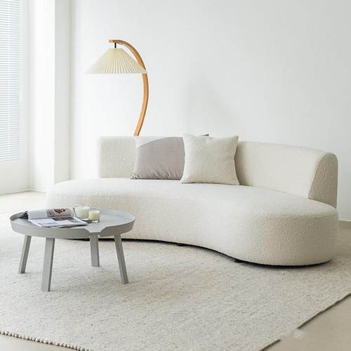 现代极简弧形沙发科技布艺沙发设计师布羊羔绒款美容院区接待家用