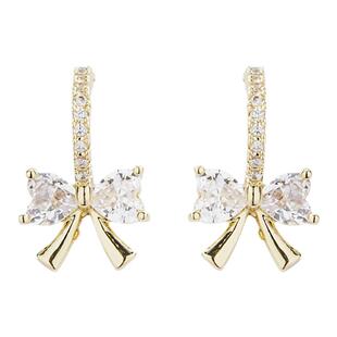 贩卖焦虑｜法式小众蝴蝶结茶系水晶适合春天的耳环女耳钉方脸耳饰