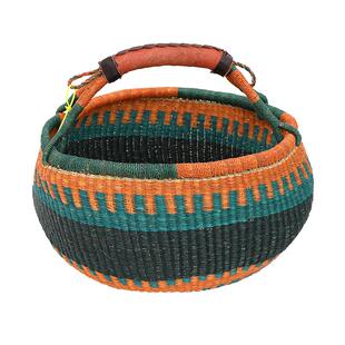 Roomology加纳进口手工草编手提购物篮收纳篮脏衣篮水果篮圆篮子