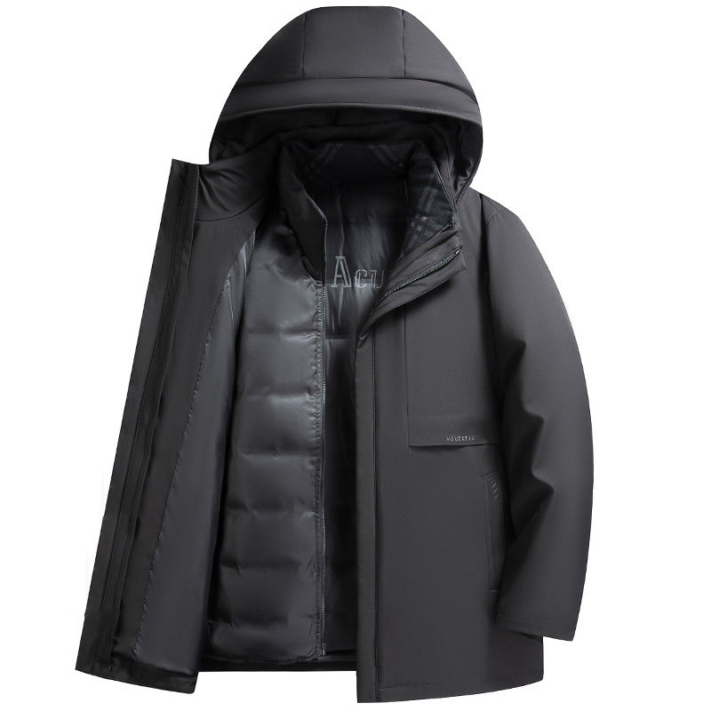 老人头一衣三穿中长款羽绒服鹅绒
