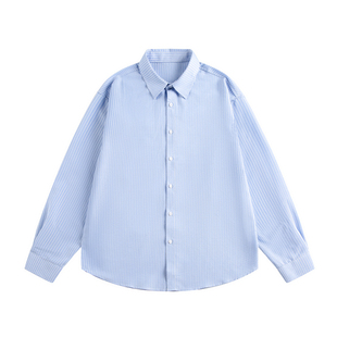 NEVERNEED竖条纹泡泡纱翻领长袖衬衫男女春季肌理感休闲衬衣外套