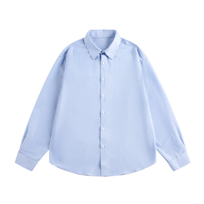 NEVERNEED竖条纹泡泡纱翻领长袖衬衫男女春季肌理感休闲衬衣外套