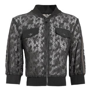 声雨竹专柜秋款外套女短款上衣薄款披肩五分袖纯黑色复古洋气镂空