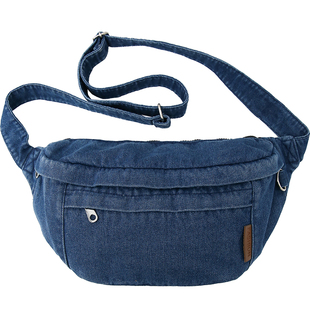 胸包女大容量水洗牛仔布包包休闲日系百搭小背包男腰包街头单肩包