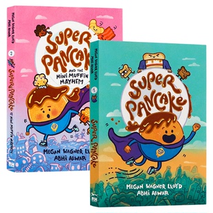 超级煎饼2册 英文原版漫画 Super Pancake and the Mini Muffin Mayhem 桥梁漫画小说 幽默笑话故事书 儿童英雄冒险故事 全彩插图