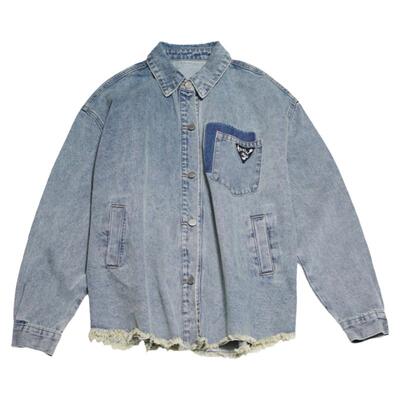 复古长袖撞色口袋刺绣牛仔衬衫